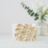 Tropisch Gold Monstera Leaf White Design Visitekaartje (Staand voorkant)