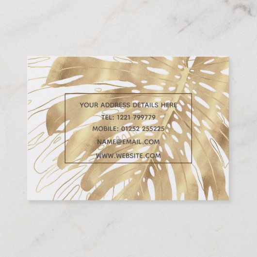Tropisch Gold Monstera Leaf White Design Visitekaartje (Achterkant)