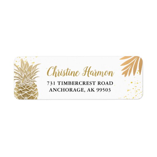 Tropisch Gold Pineappel Beach Return-adres Etiket (Voorkant)