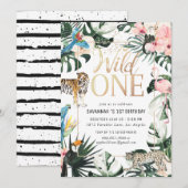 Tropisch | Gold Wild One Birthday Party Kaart (Voorkant / Achterkant)