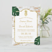 Tropisch goud anananas Moderne marmer Wedding Kaart (Staand voorkant)