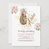 Tropisch goud anananas Roze Floral Luau Birthday Kaart (Voorkant)