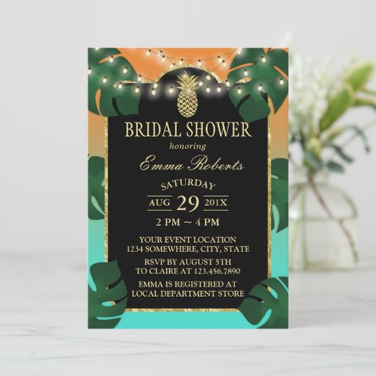 Tropisch goud ananas Elegant Luau Vrijgezellenfees Kaart (Staand voorkant)