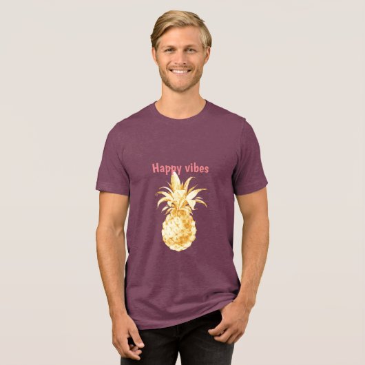 Tropisch Goud Ananas Happy Vibes Tri-Blend Shirt (Voorkant volledig)