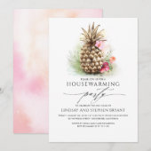 Tropisch Goud Ananas Strand Bloemen Housewarming Kaart (Voorkant / Achterkant)