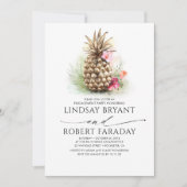 Tropisch goud ananas strand verlovingsfeest kaart (Voorkant)