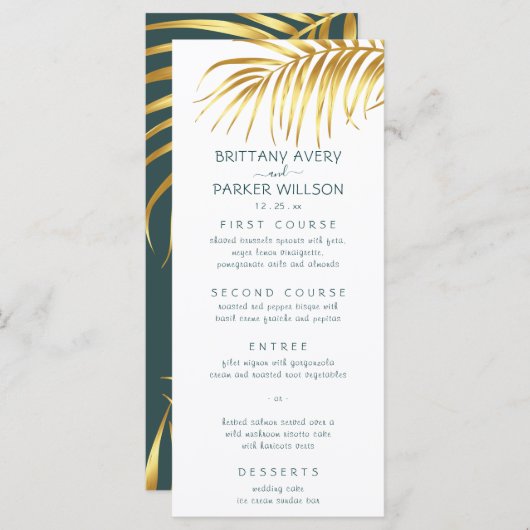 Tropisch Goud Bruiloft Menu (Voorkant / Achterkant)