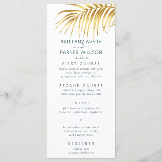 Tropisch Goud Bruiloft Menu (Voorkant)