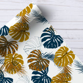 Tropisch goud- en marineblauw palmbladerloofpatroo cadeaupapier