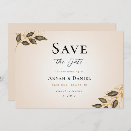 Tropisch goud en zwarte bladeren Exotic Cream Herf Kaart (Voorkant / Achterkant)