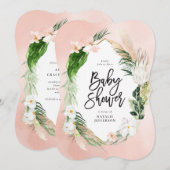 Tropisch goud geometrische florale folieroze roze save the date (Voorkant / Achterkant)