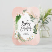 Tropisch goud geometrische florale folieroze roze save the date (Staand voorkant)