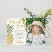 Tropisch Goud Glitter Ananas Verjaardagsfoto Bedankkaart (Staand voorkant)