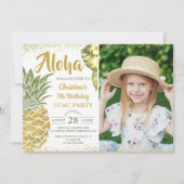 Tropisch Goud Glitter Ananas Verjaardagsfoto Kaart (Voorkant)