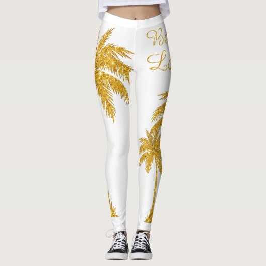 Tropisch goud Glitter Palm Tree Beach Lover Leggings (Voorkant)