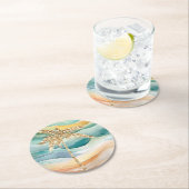 Tropisch goud glitter palmboom strand ronde kartonnen onderzetter (Insitu)