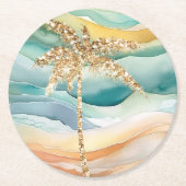 Tropisch goud glitter palmboom strand ronde kartonnen onderzetter (Voorkant)