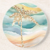 Tropisch goud glitter palmboom strand zandsteen onderzetter (Voorkant)
