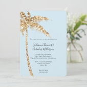 Tropisch Goud Glitzy Glitter Palm Tree Wedding Kaart (Staand voorkant)