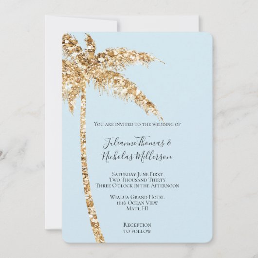 Tropisch Goud Glitzy Glitter Palm Tree Wedding Kaart (Voorkant)