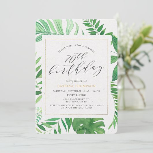 Tropisch Goud Groen 70e Verrassing Verjaardagsfees Kaart (Staand voorkant)