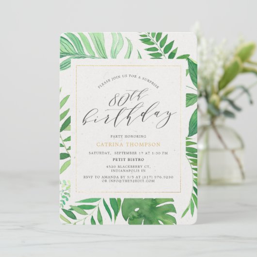 Tropisch Goud Groen 80e Verrassing Verjaardagsfees Kaart (Staand voorkant)