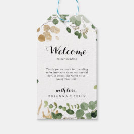 Tropisch Goud Groen Bladgroen Bruiloft Welkom Cadeaulabel
