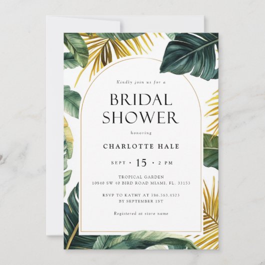 Tropisch Goud Groen Bruids Douche Uitnodiging (Voorkant)
