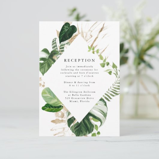 Tropisch goud | Huwelijksreceptie Kaart (Staand voorkant)