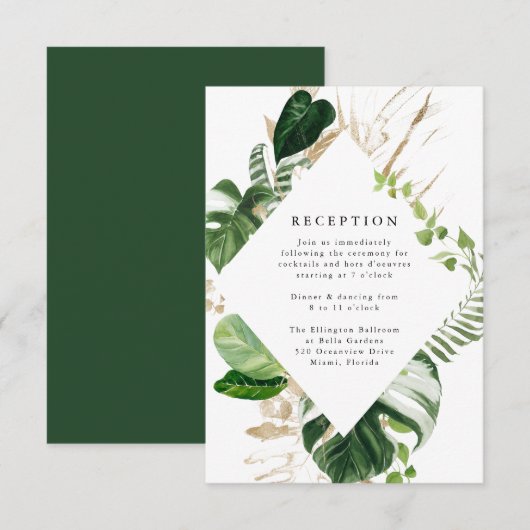 Tropisch goud | Huwelijksreceptie Kaart (Voorkant / Achterkant)