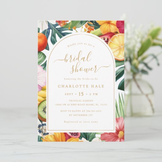 Tropisch Goud Kleurrijke Bruids Douche Uitnodiging (Staand voorkant)