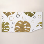 Tropisch goud: Monstera Leaf Waterverf Badhanddoek (Badhanddoek)
