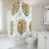 Tropisch goud: Monstera Leaf Waterverf Douchegordijn (In situ)