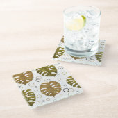 Tropisch goud: Monstera Leaf Waterverf Glazen Onderzetter (Schuin)