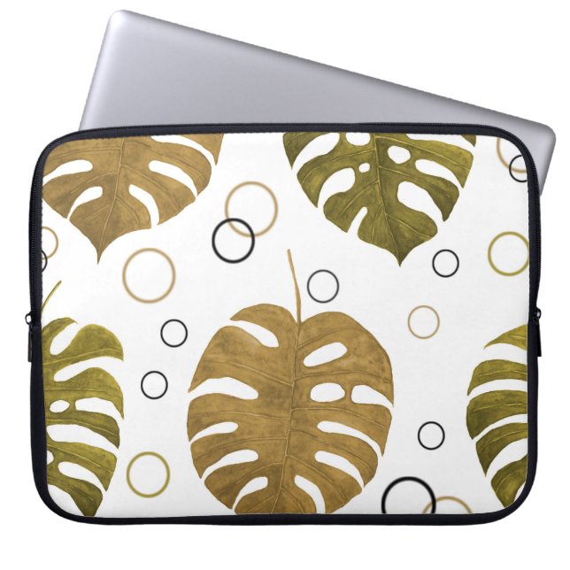 Tropisch goud: Monstera Leaf Waterverf Laptop Sleeve (Voorkant)