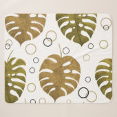 Tropisch goud: Monstera Leaf Waterverf Sherpa Deken (Voorkant (horizontaal))