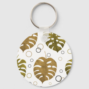 Tropisch goud: Monstera Leaf Waterverf Sleutelhanger