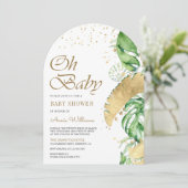 Tropisch Goud Monstera Palm Arch Baby shower Kaart (Staand voorkant)