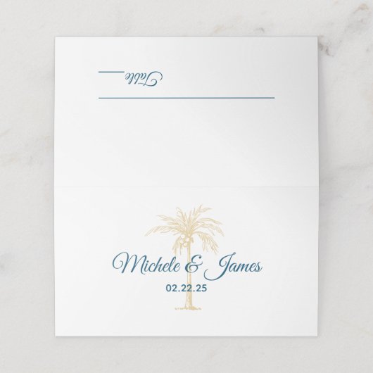 Tropisch Goud Palm Beach Modern Bruiloft Plaatskaartje (Buitenkant ongevouwen)