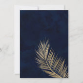 Tropisch goud palmboom strand marineblauw bruiloft kaart (Achterkant)