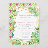 Tropisch goud Poligonal Lijst Flamingo Stripe Mint Kaart (Voorkant / Achterkant)