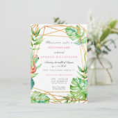 Tropisch goud Poligonal Lijst Flamingo Stripe Mint Kaart (Staand voorkant)