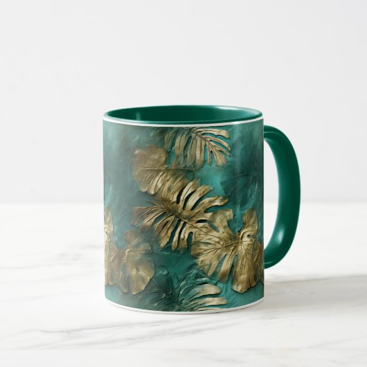 Tropisch goud smaragdgroen blad mok (Voorkant rechts)