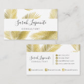 Tropisch goud & witte palmbladeren Elegant ontwerp Visitekaartje (Voorkant / Achterkant)