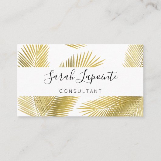 Tropisch goud & witte palmbladeren Elegant ontwerp Visitekaartje (Voorkant)