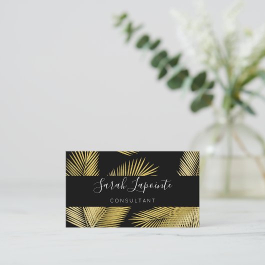 Tropisch goud & zwart palmblad Elegant design 2 Visitekaartje (Staand voorkant)