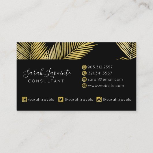 Tropisch goud & zwart palmblad Elegant design 2 Visitekaartje (Achterkant)
