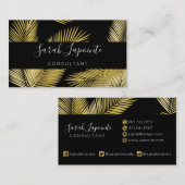 Tropisch goud & zwart palmblad Elegant design 2 Visitekaartje (Voorkant / Achterkant)