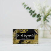 Tropisch goud & zwart palmblad Elegant design Visitekaartje (Staand voorkant)