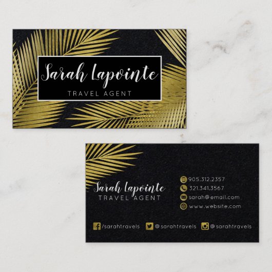 Tropisch goud & zwart palmblad Elegant design Visitekaartje (Voorkant / Achterkant)